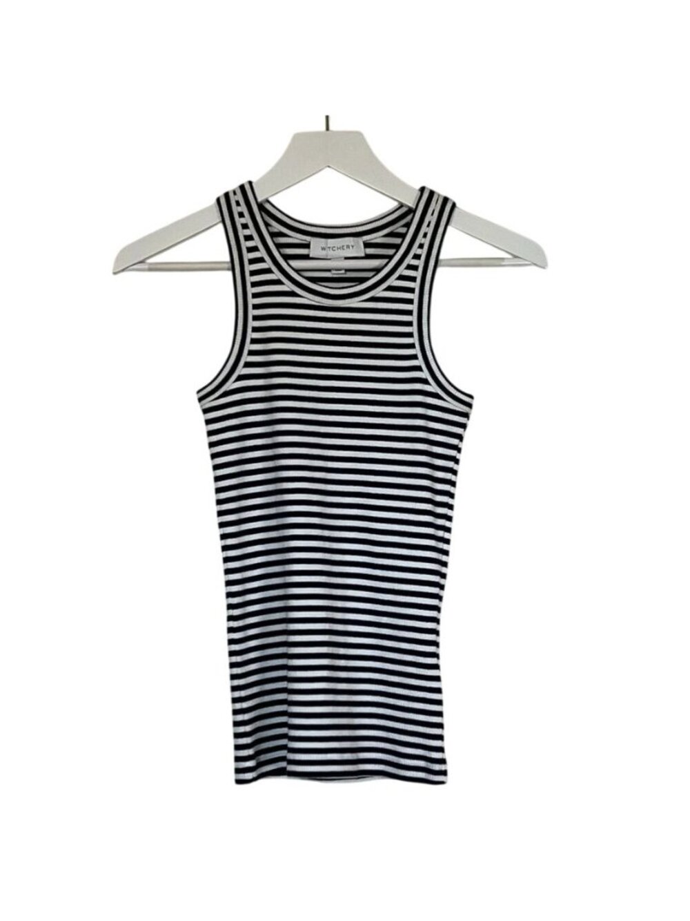 Witchery Navy White Breton Stripe Ribbed Cotton Tank Top Womens Sz 2 Nautical - Picture 2 of 11